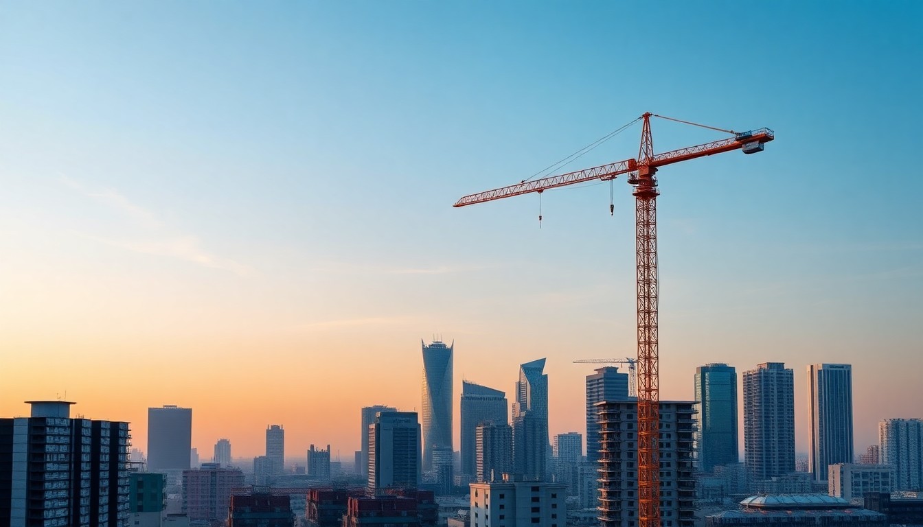 서울 아파트 단지 전경과 크레인