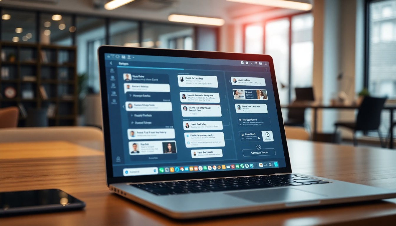 노트북 화면에 AI 챗봇 대화창이 열려있는 업무 환경