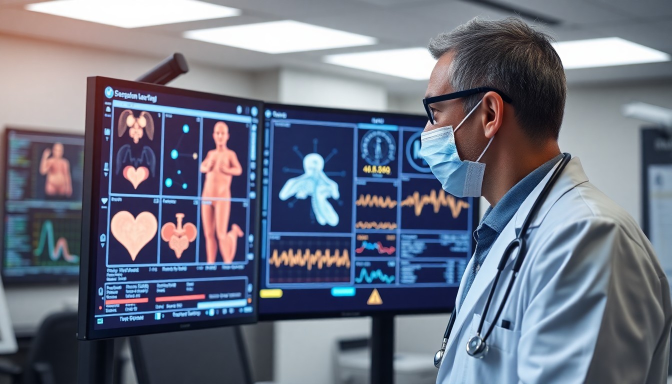 AI 기반 의료 진단 화면과 의사가 분석하는 모습