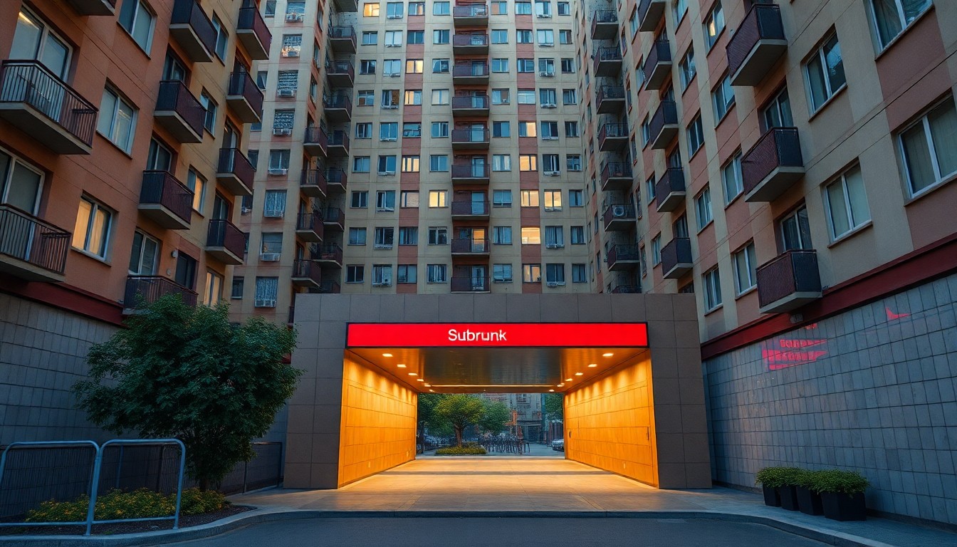 역세권 아파트 단지 전경과 지하철역 입구