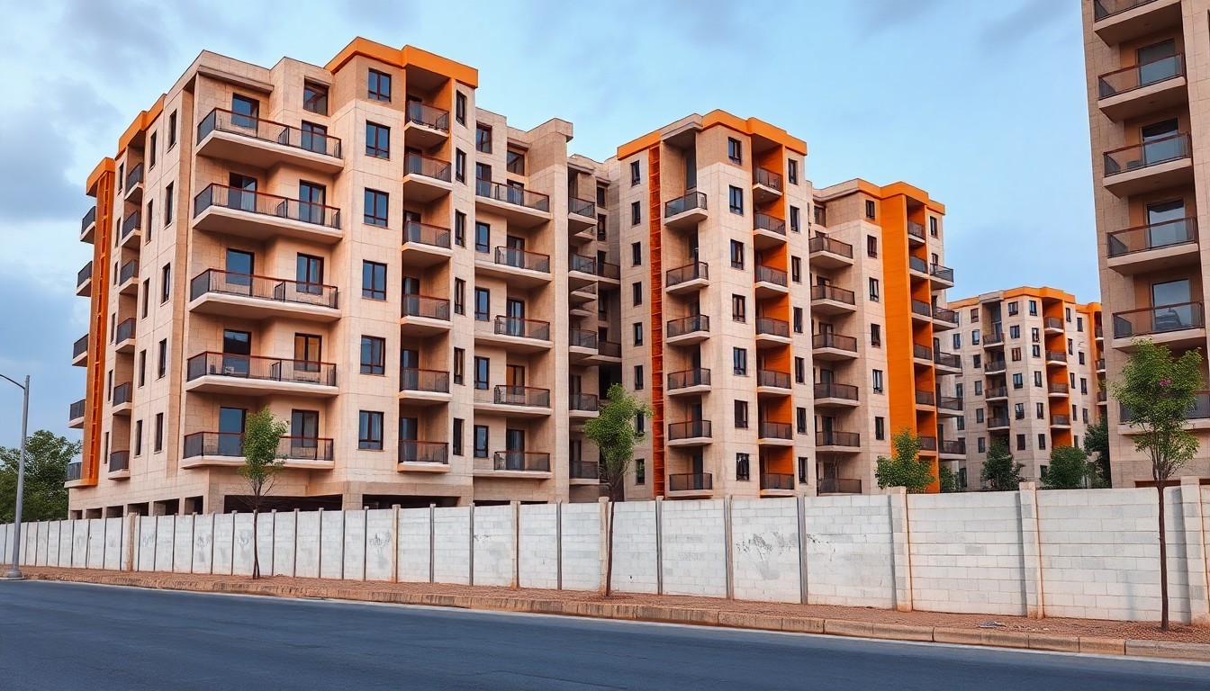 신축 아파트 건설 현장과 분양 안내 현수막