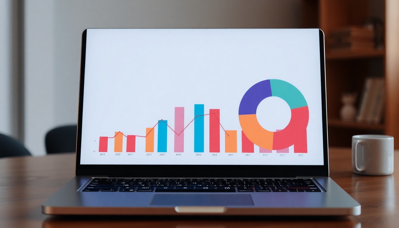 노트북 화면에 포트폴리오 파이 차트