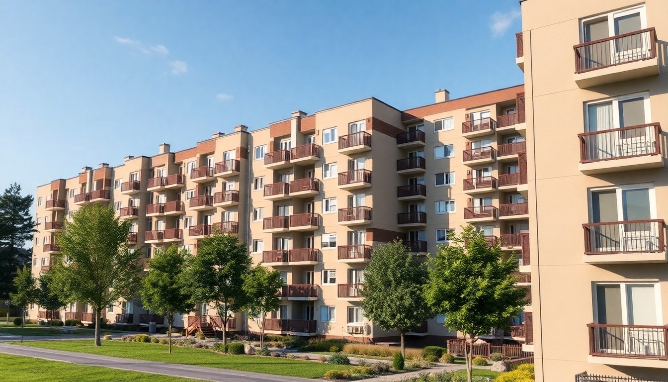 아파트 단지 전경과 부동산 계약서