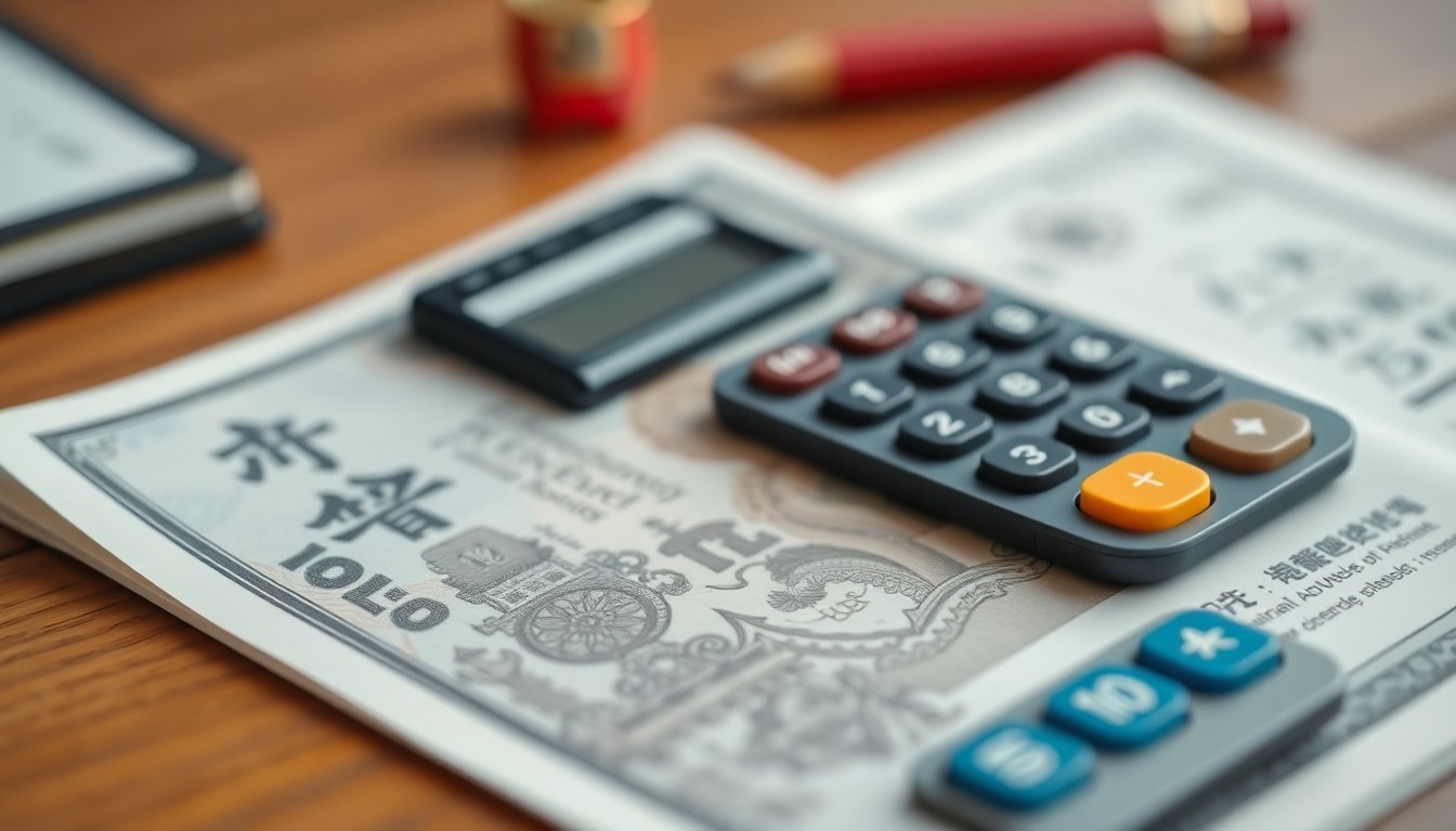 국민연금 관련 서류와 계산기