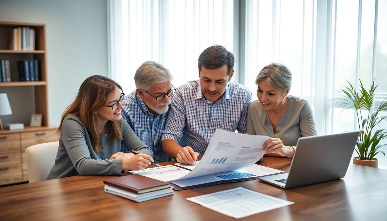 가족이 함께 서류를 검토하는 모습