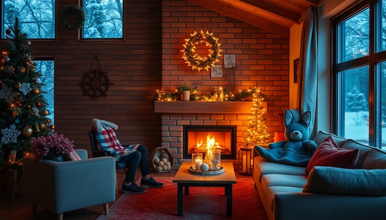 따뜻한 거실에서 난방기 앞에 앉은 가족