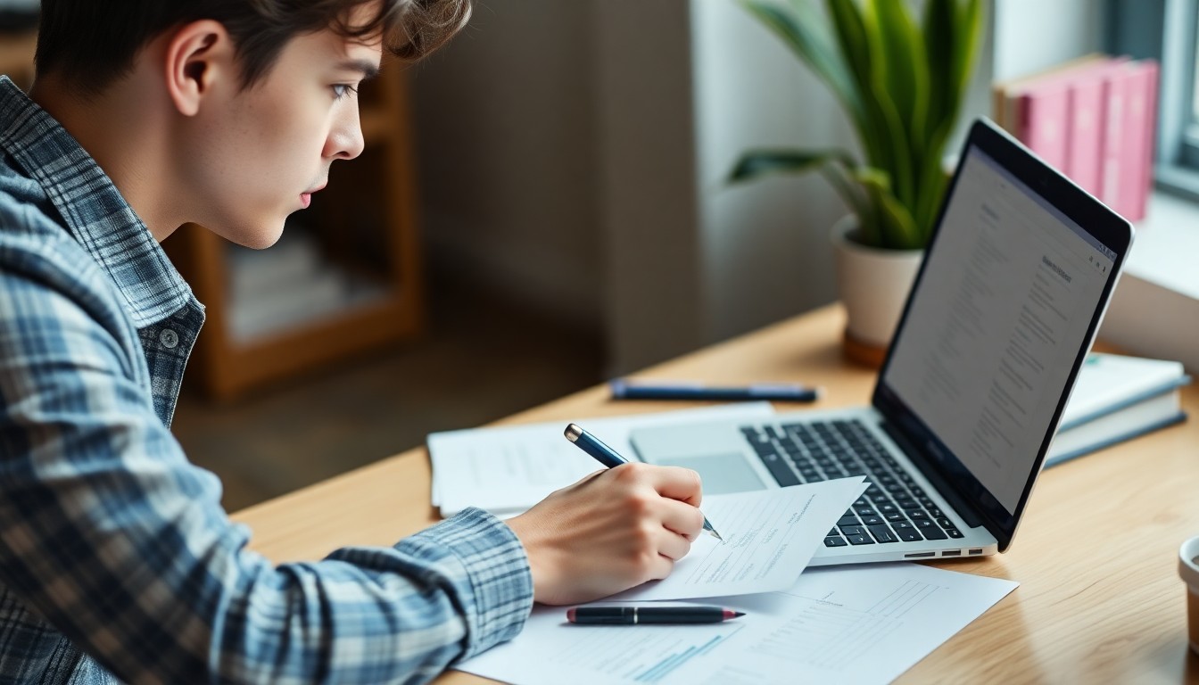 노트북으로 이력서를 작성하는 청년