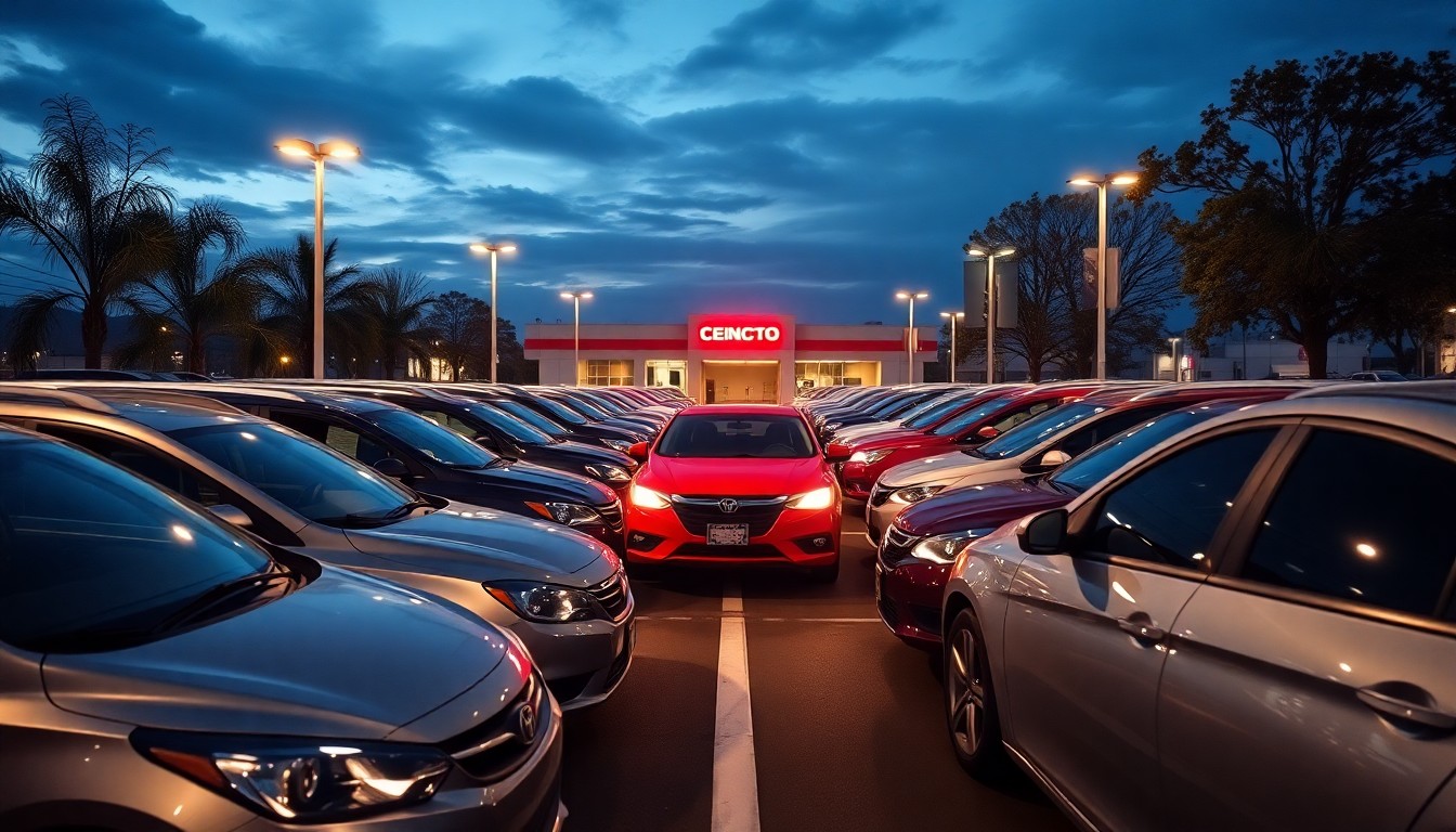 중고차 매매 단지에 진열된 다양한 차량들