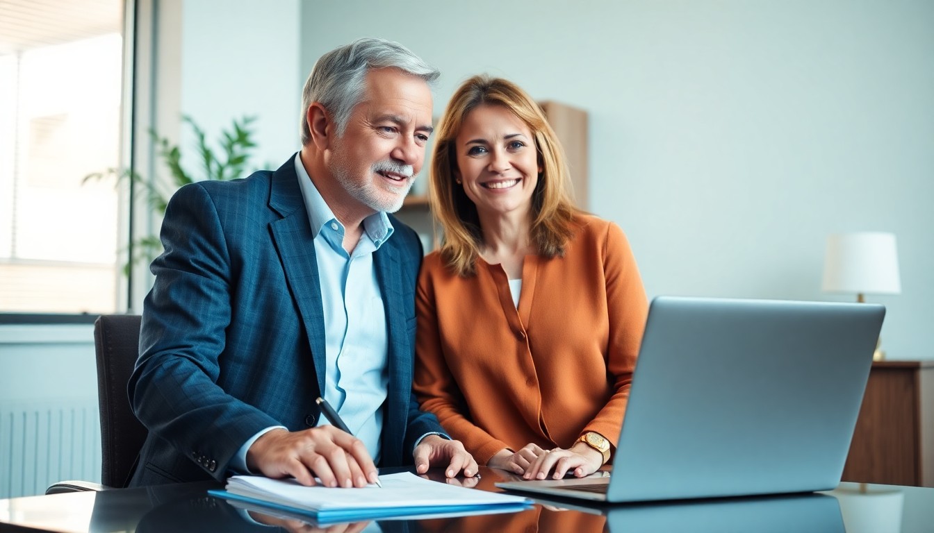 세무사 사무실에서 상담받는 중년 부부