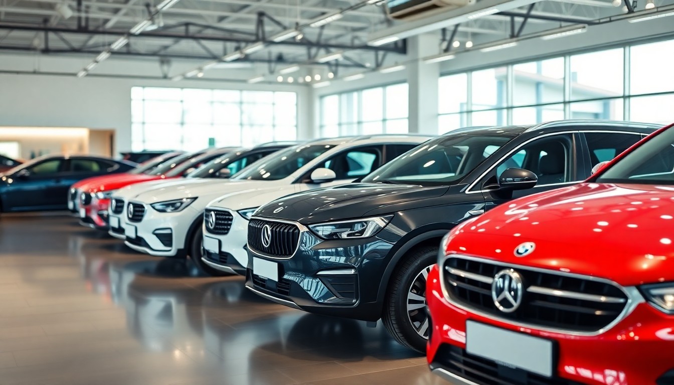 자동차 전시장에 새 모델이 전시된 모습