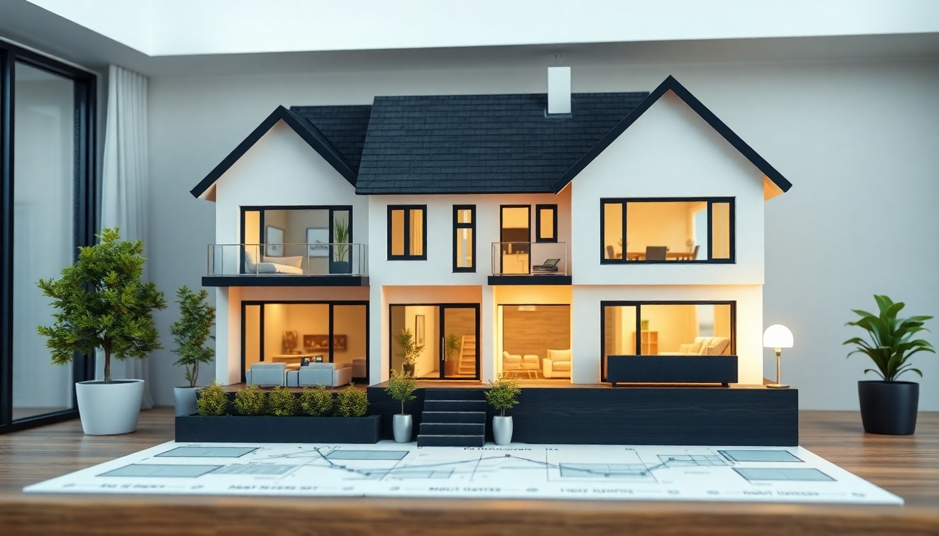 부동산 투자 분석 차트와 아파트 모형