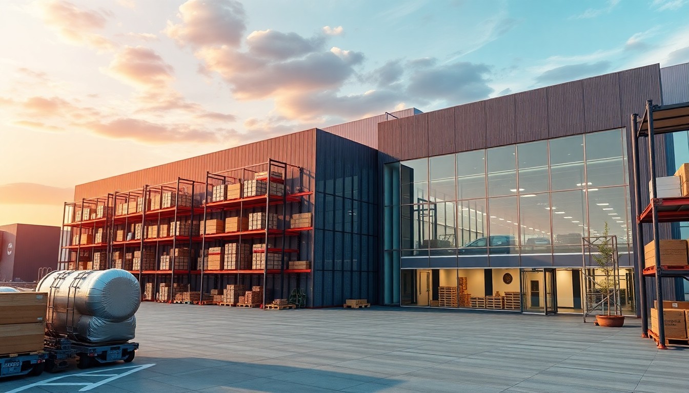현대적인 오피스 빌딩과 물류센터