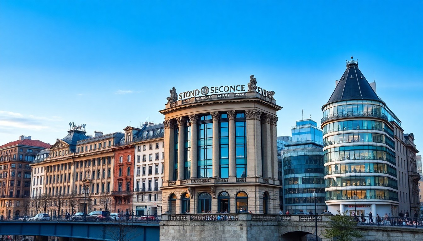 유럽 주요 도시 스카이라인과 증권거래소 건물