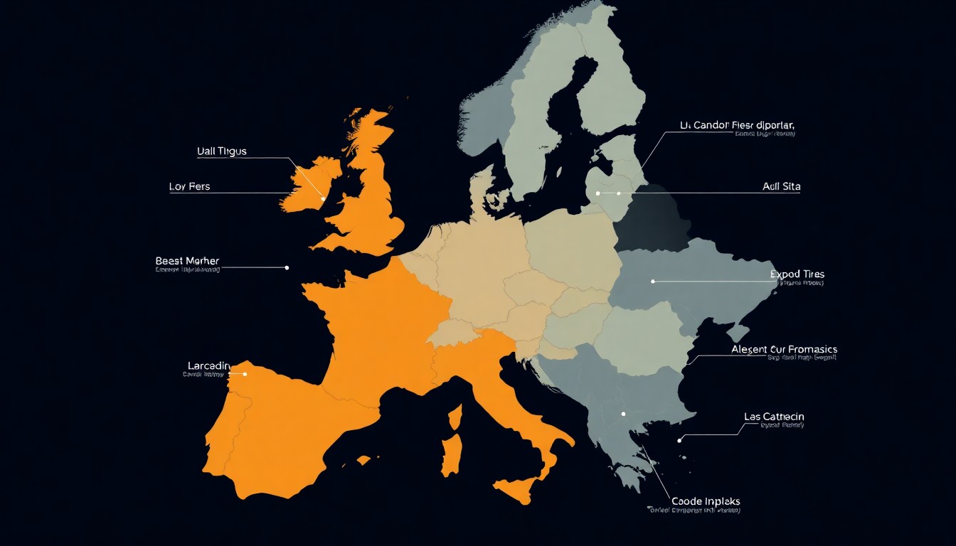 유럽 지도 위에 주요 증시 지수를 표시한 인포그래픽