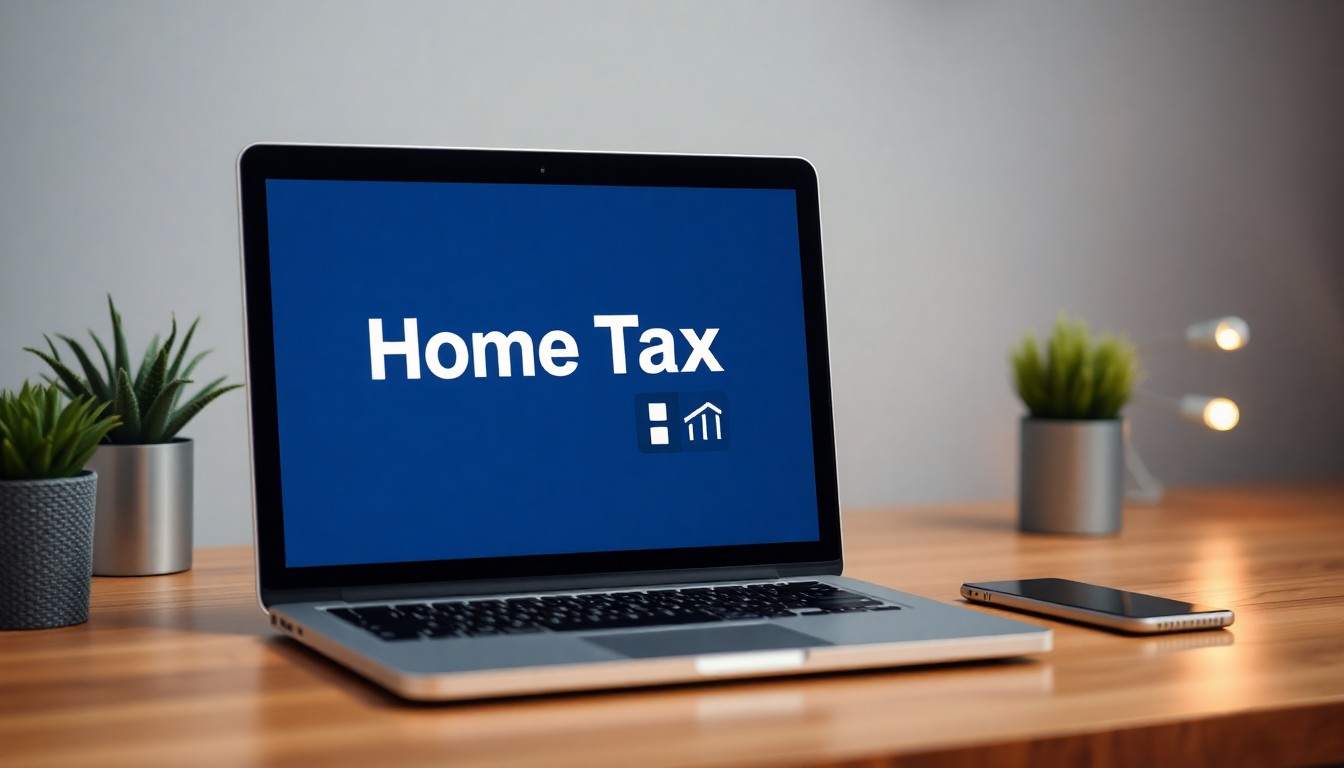 홈택스 세금 신고 화면과 노트북