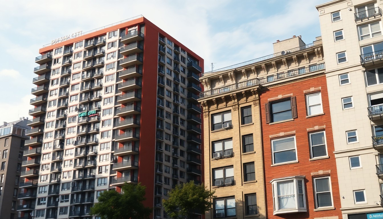 신축 아파트 단지와 오래된 도심 건물이 대비되는 풍경